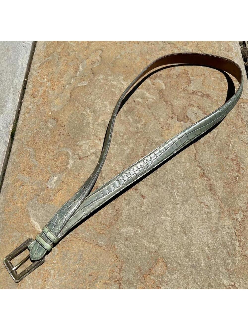 Neo-Vintage 90s Pale Green Croc Leather Belt Made in Italy